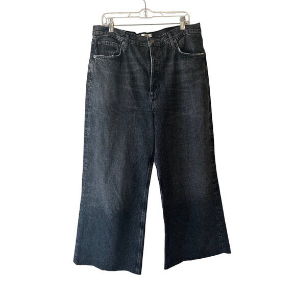 AGOLDE DAME WIDE LEG RAW HEM CUT OUT JEANS SIZE 32 BUTTON FRONT HIGH RISE - Picture 1 of 6